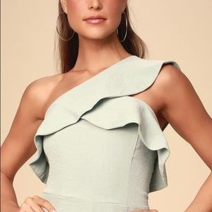 Butterfly Effect Sage Green One-Shoulder Romper